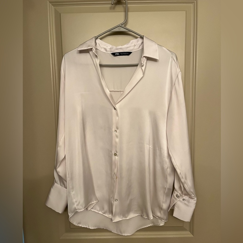 Zara White Silky Top